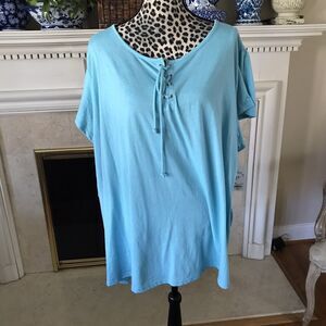 Sonoma t-shirt Blue Lace Up Flutter Sleeve Tee New Women’s Plus 4X Cotton Blend